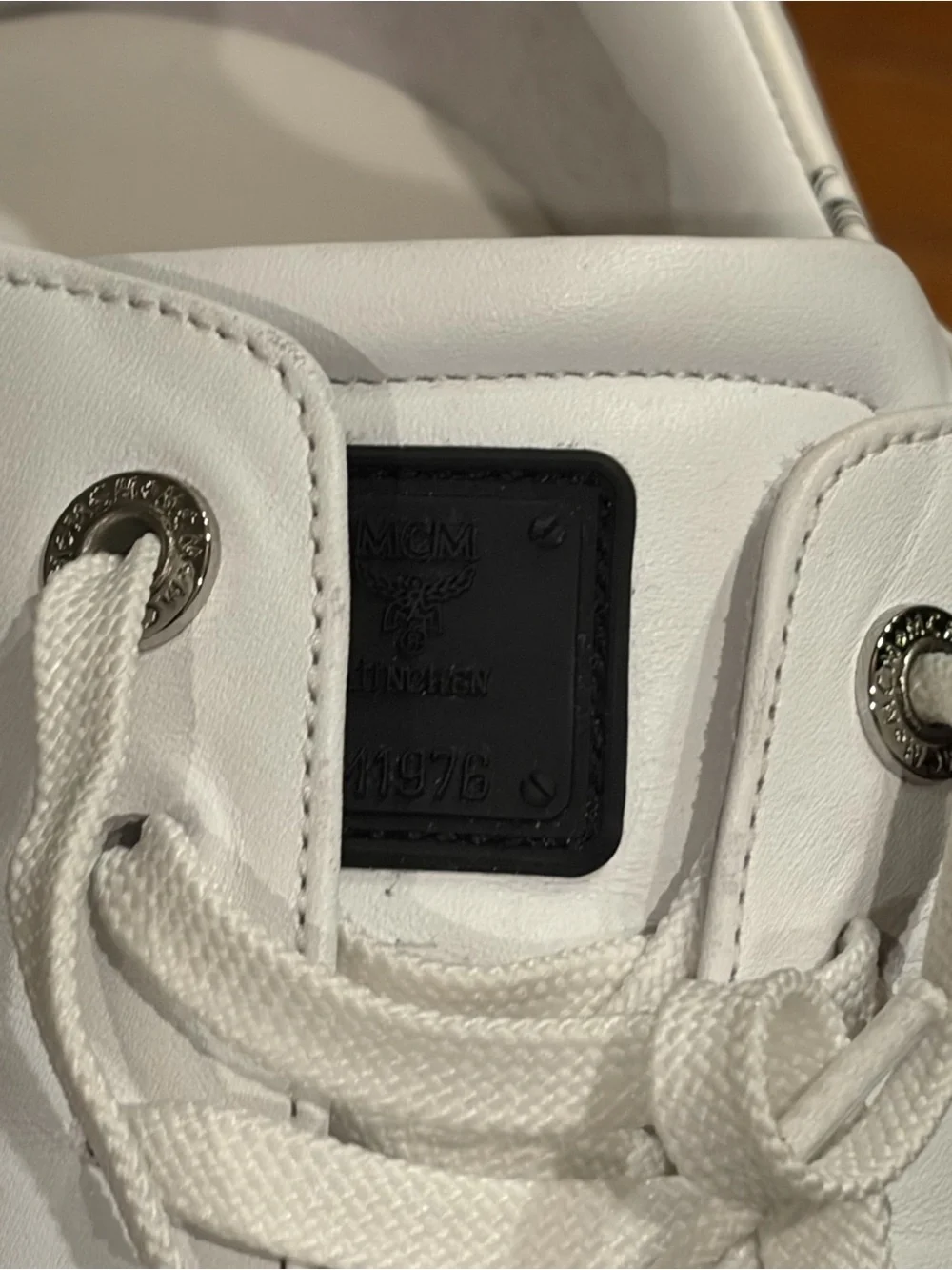 MCM White Low-Top Logo Panel Sneakers with Black Heel Tab